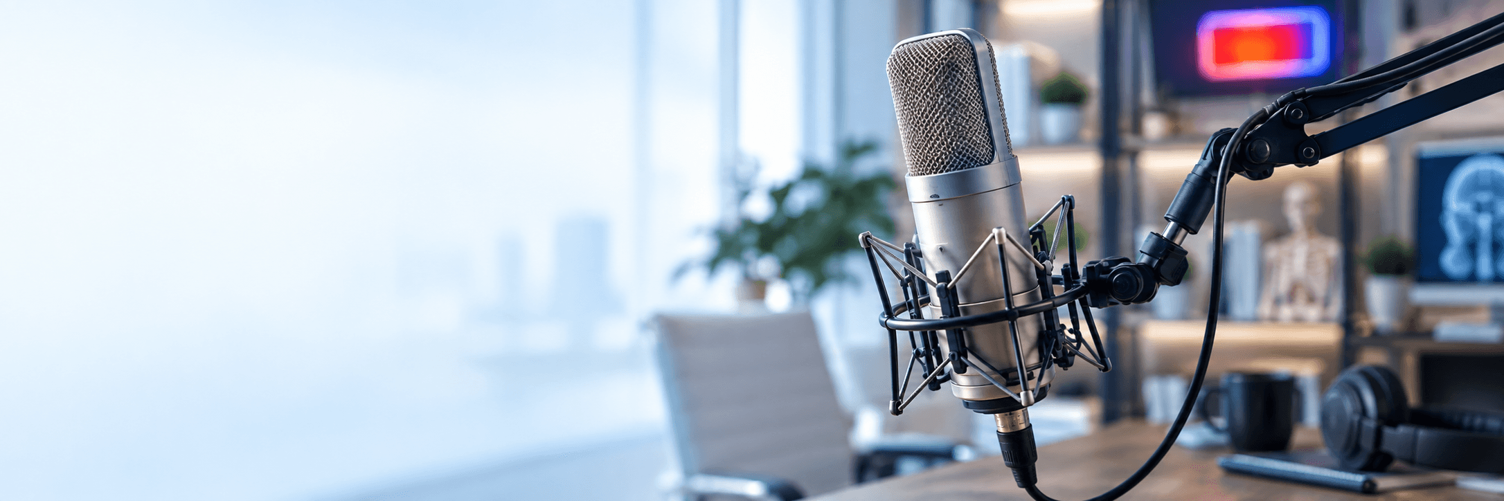 Medical educator speaking into a microphone